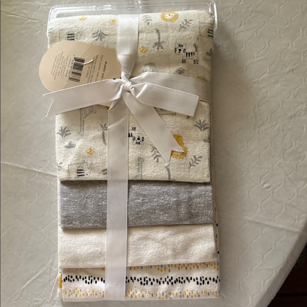 Safari-Themed Baby Blanket Set - Cream, Gray, Yellow